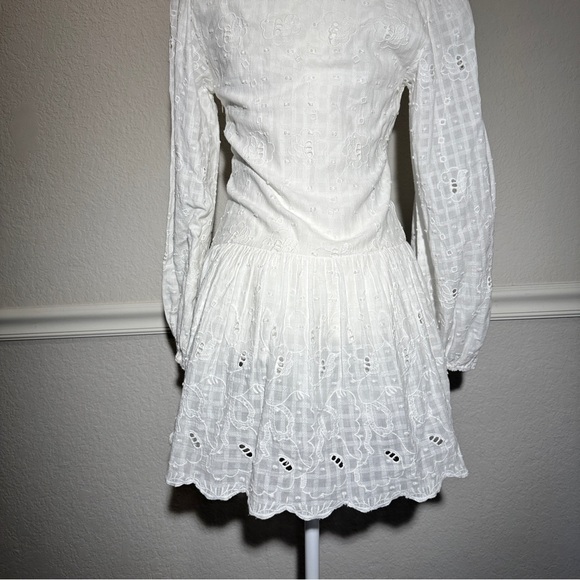 ZARA Coquette White A Line Mini Long Sleeve Embroidered Cotton Dress Size XS - Picture 4 of 8
